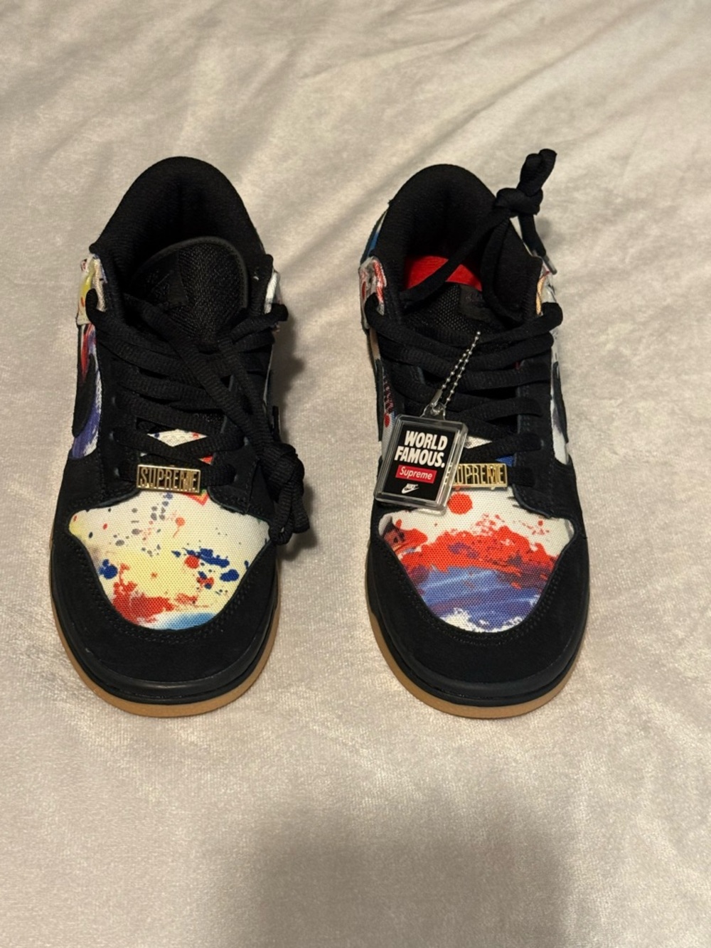 Supreme Kids Black Sneakers with Multicolor Paint-Splash Accents